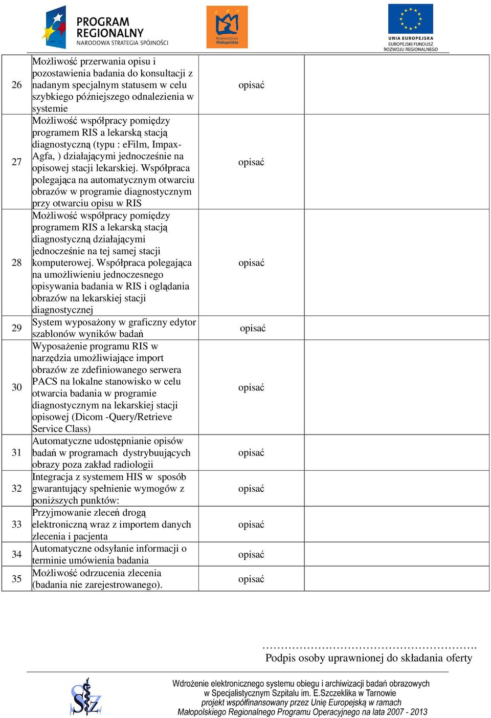 Współpraca polegająca na automatycznym otwarciu obrazów w programie diagnostycznym przy otwarciu opisu w RIS Możliwość współpracy pomiędzy programem RIS a lekarską stacją diagnostyczną działającymi