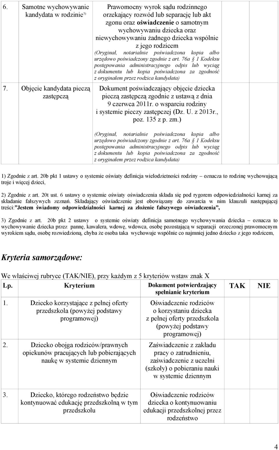 dziecka wspólnie z jego rodzicem Dokument poświadczający objęcie dziecka pieczą zastępczą zgodnie z ustawą z dnia 9 czerwca 2011r. o wsparciu rodziny i systemie pieczy zastępczej (Dz. U. z 2013r.