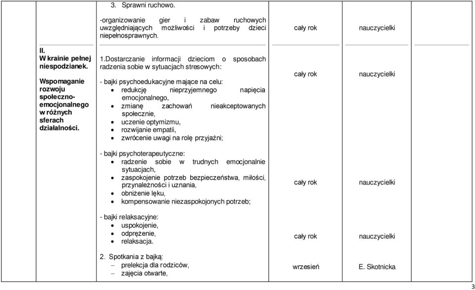 Dostarczanie informacji dzieciom o sposobach radzenia sobie w sytuacjach stresowych: - bajki psychoedukacyjne mające na celuś redukcję nieprzyjemnego napięcia emocjonalnego, zmianę zachowań