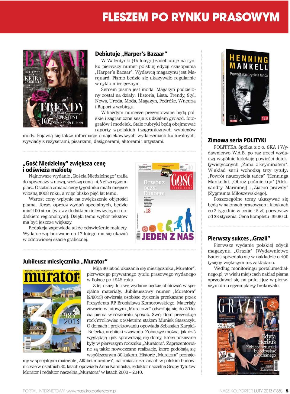 Magazyn podzielony został na działy: Historia, Lista, Trendy, Styl, News, Uroda, Moda, Magazyn, Podróże, Wnętrza i Raport z wybiegu.