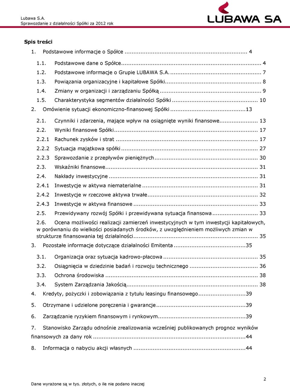 .. 17 2.2.1 Rachunek zysków i strat... 17 2.2.2 Sytuacja majątkowa spółki... 27 2.2.3 Sprawozdanie z przepływów pieniężnych... 30 2.3. Wskaźniki finansowe... 31 2.4.