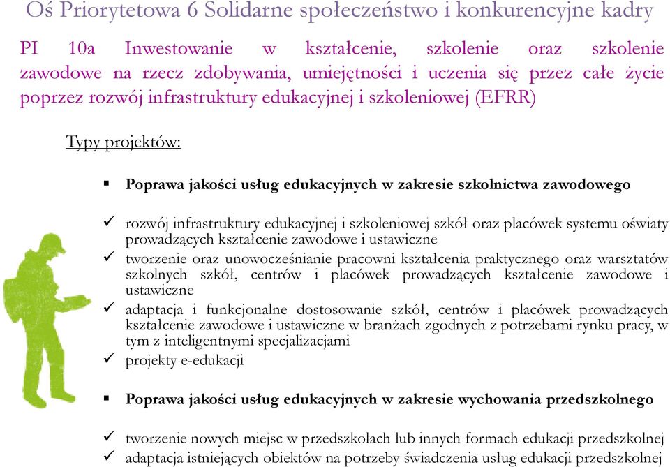 szkół oraz placówek systemu oświaty prowadzących kształcenie zawodowe i ustawiczne tworzenie oraz unowocześnianie pracowni kształcenia praktycznego oraz warsztatów szkolnych szkół, centrów i placówek