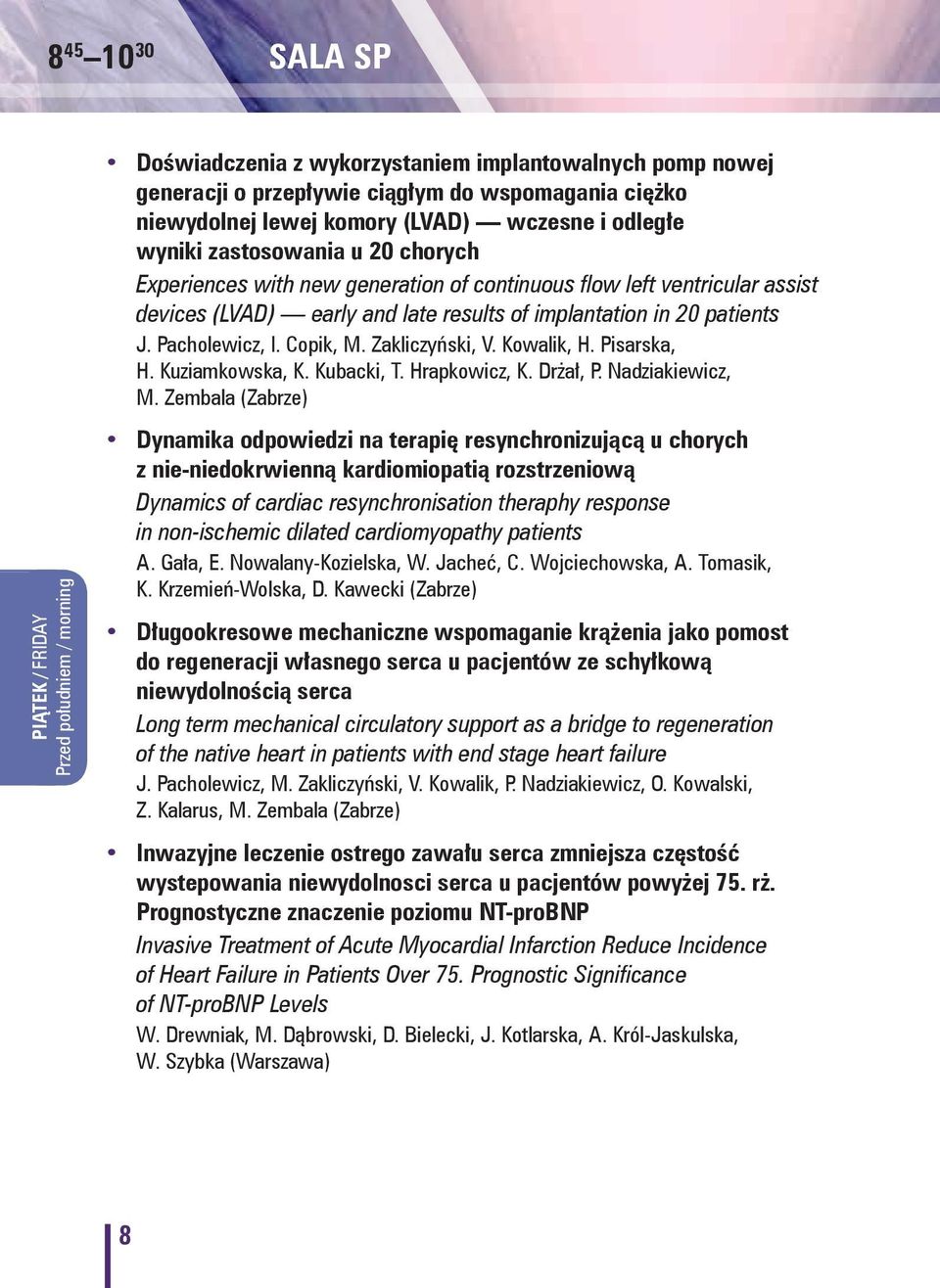 Zakliczyński, V. Kowalik, H. Pisarska, H. Kuziamkowska, K. Kubacki, T. Hrapkowicz, K. Drżał, P. Nadziakiewicz, M.