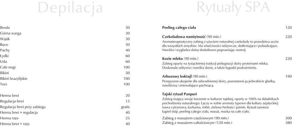 ) 220 Aromaterapeutyczny zabieg z użyciem naturalnej czekolady to prawdziwa uczta dla wszystkich zmysłów. Ma właściwości odżywcze, dotleniające i pobudzające.