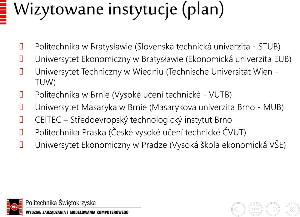 Brnie (Vysoké učení technické - VUTB) Uniwersytet Masaryka w Brnie (Masaryková univerzita Brno - MUB) CEITEC Středoevropský
