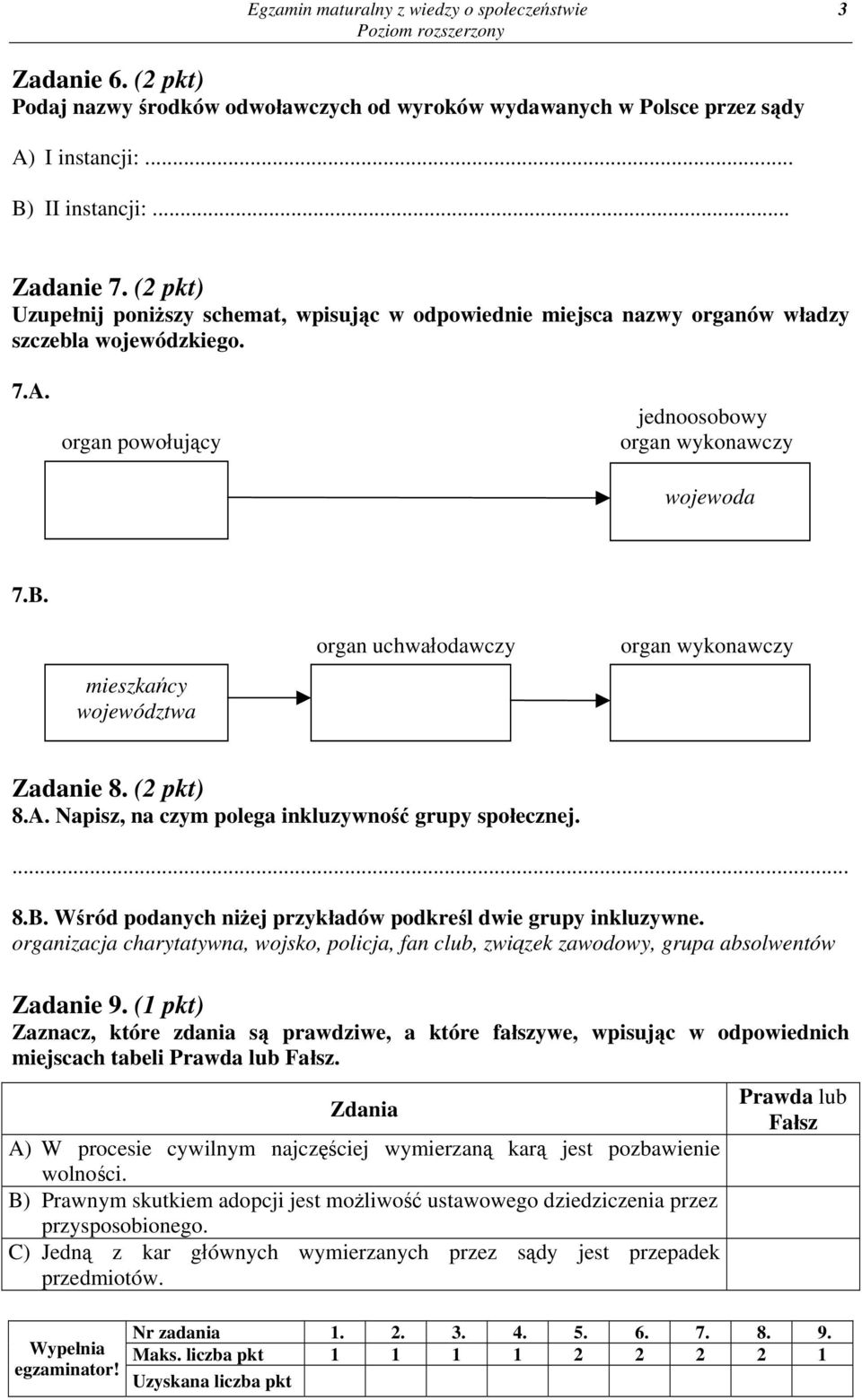 mieszkańcy województwa organ uchwałodawczy organ wykonawczy Zadanie 8. (2 pkt) 8.A. Napisz, na czym polega inkluzywność grupy społecznej. 8.B.