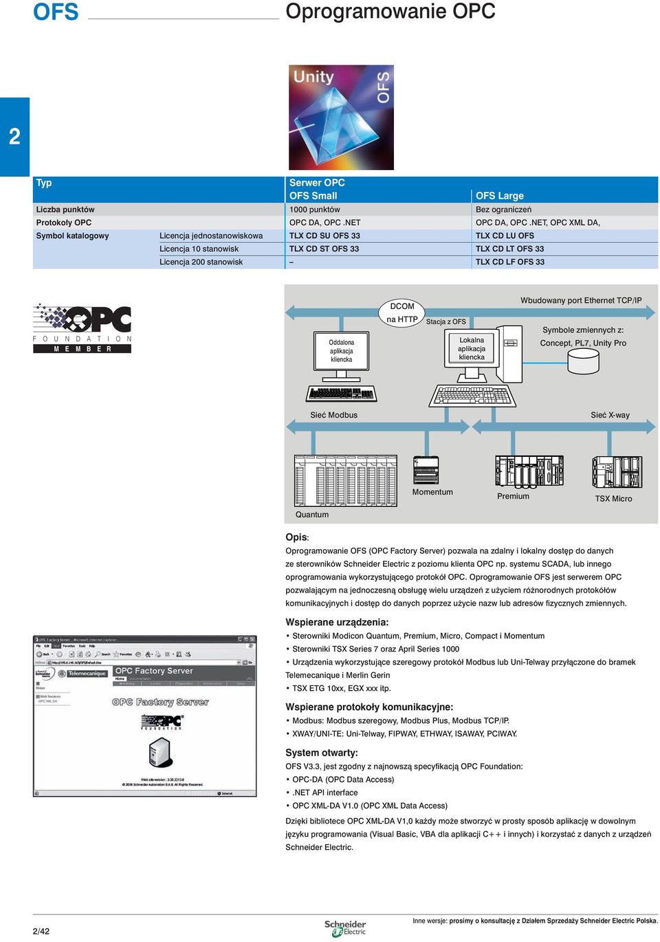 T I O N M E M B E R Oddalona aplikacja kliencka DCOM na HTTP Stacja z OFS Lokalna aplikacja kliencka Wbudowany port Ethernet TCP/IP Symbole zmiennych z: Concept, PL7, Unity Pro Sieç Modbus Sieç X-way