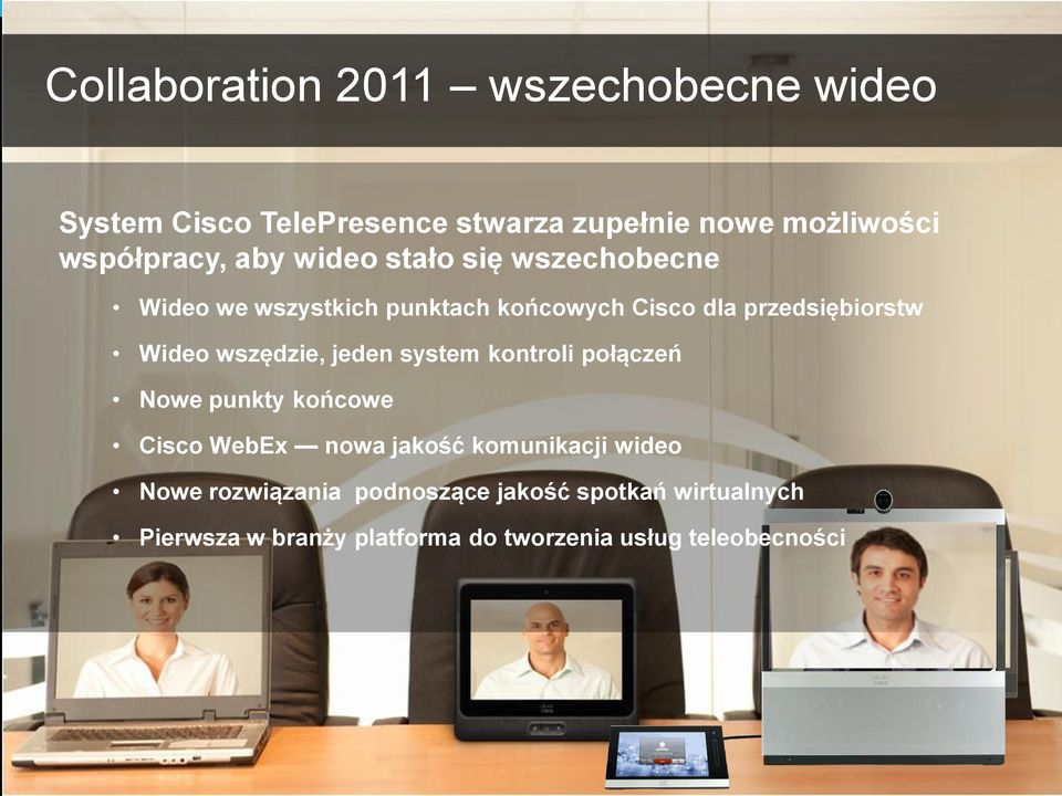 połączeń Nowe punkty końcowe Cisco WebEx nowa jakość komunikacji wideo Nowe rozwiązania podnoszące jakość spotkań