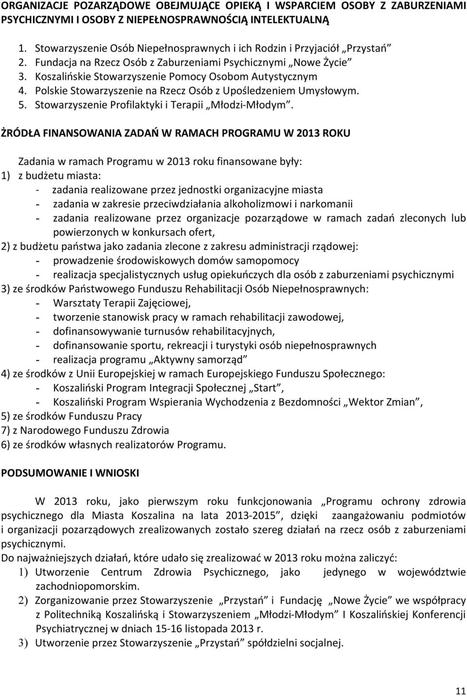 Polskie Stowarzyszenie na Rzecz Osób z Upośledzeniem Umysłowym. 5. Stowarzyszenie Profilaktyki i Terapii Młodzi-Młodym.