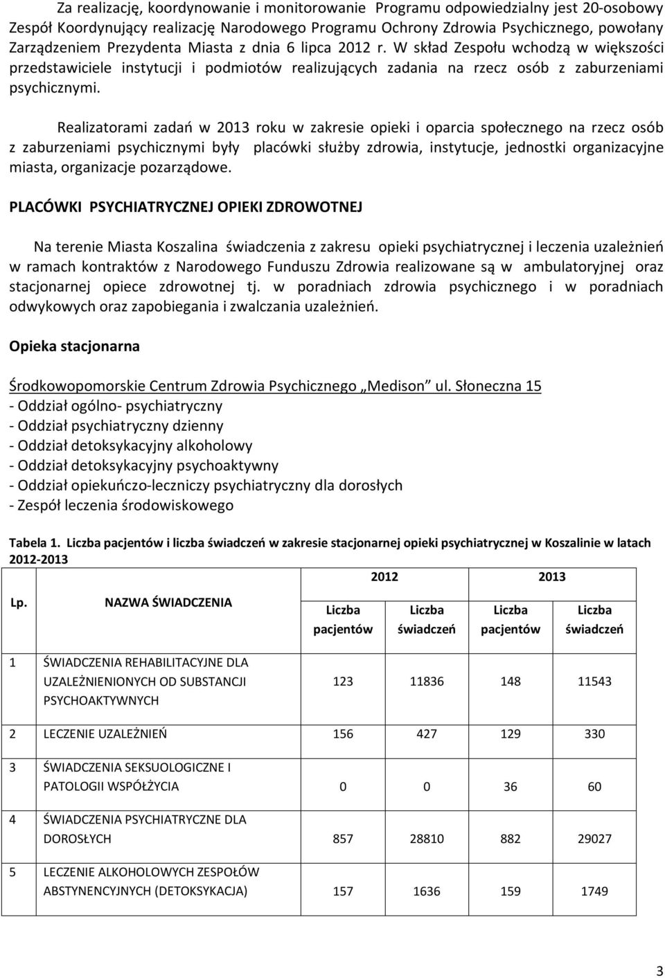 Realizatorami zadań w roku w zakresie opieki i oparcia społecznego na rzecz osób z zaburzeniami psychicznymi były placówki służby zdrowia, instytucje, jednostki organizacyjne miasta, organizacje