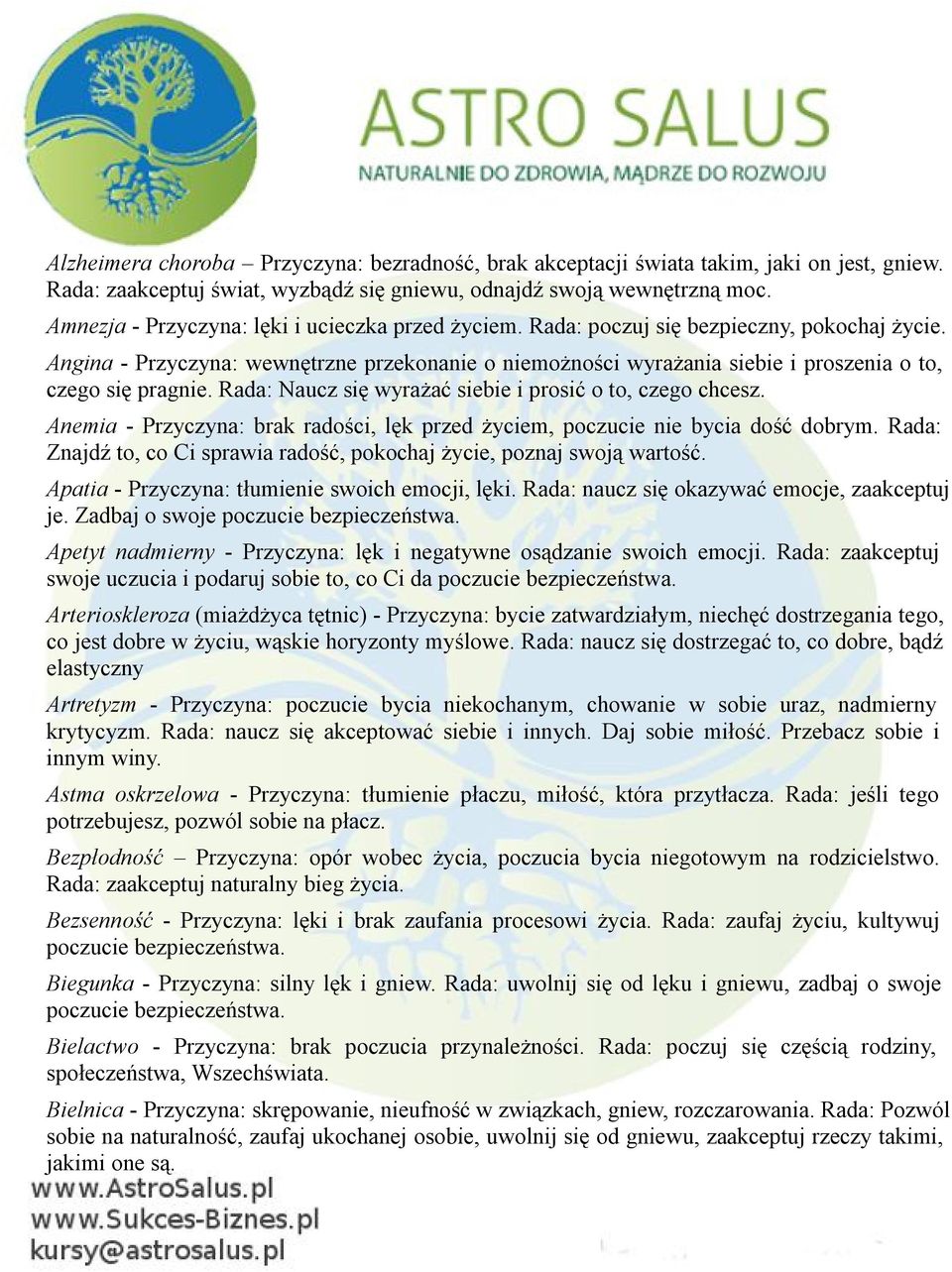 Angina - Przyczyna: wewnętrzne przekonanie o niemożności wyrażania siebie i proszenia o to, czego się pragnie. Rada: Naucz się wyrażać siebie i prosić o to, czego chcesz.