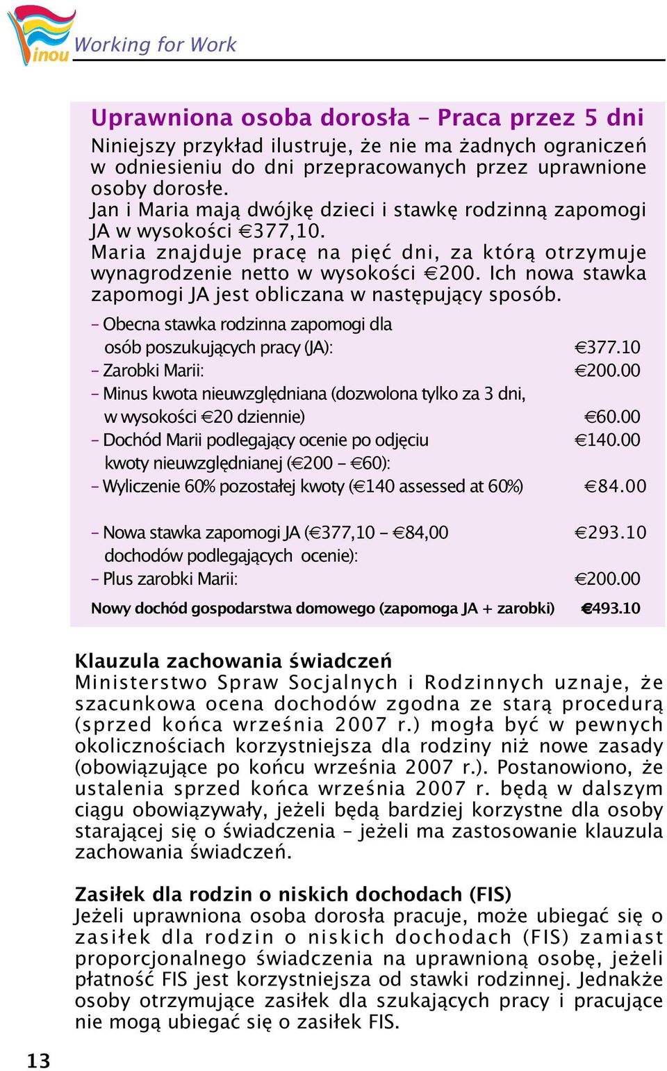 Ich nowa stawka zapomogi JA jest obliczana w następujący sposób. Obecna stawka rodzinna zapomogi dla osób poszukujących pracy (JA): 377.10 Zarobki Marii: 200.