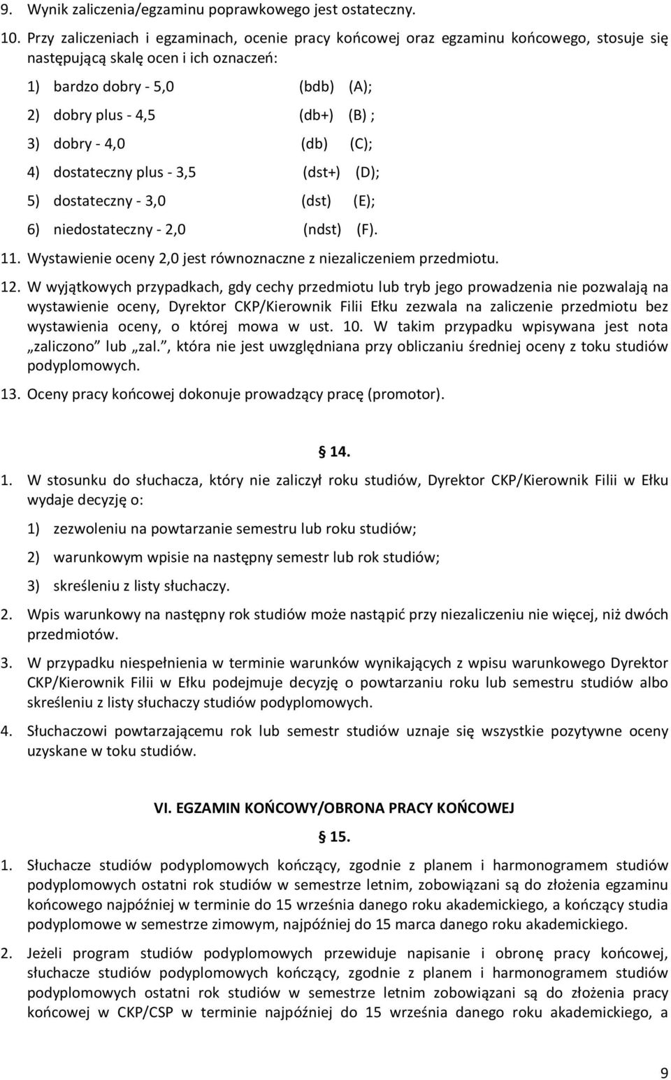 dobry - 4,0 (db) (C); 4) dostateczny plus - 3,5 (dst+) (D); 5) dostateczny - 3,0 (dst) (E); 6) niedostateczny - 2,0 (ndst) (F). 11. Wystawienie oceny 2,0 jest równoznaczne z niezaliczeniem przedmiotu.