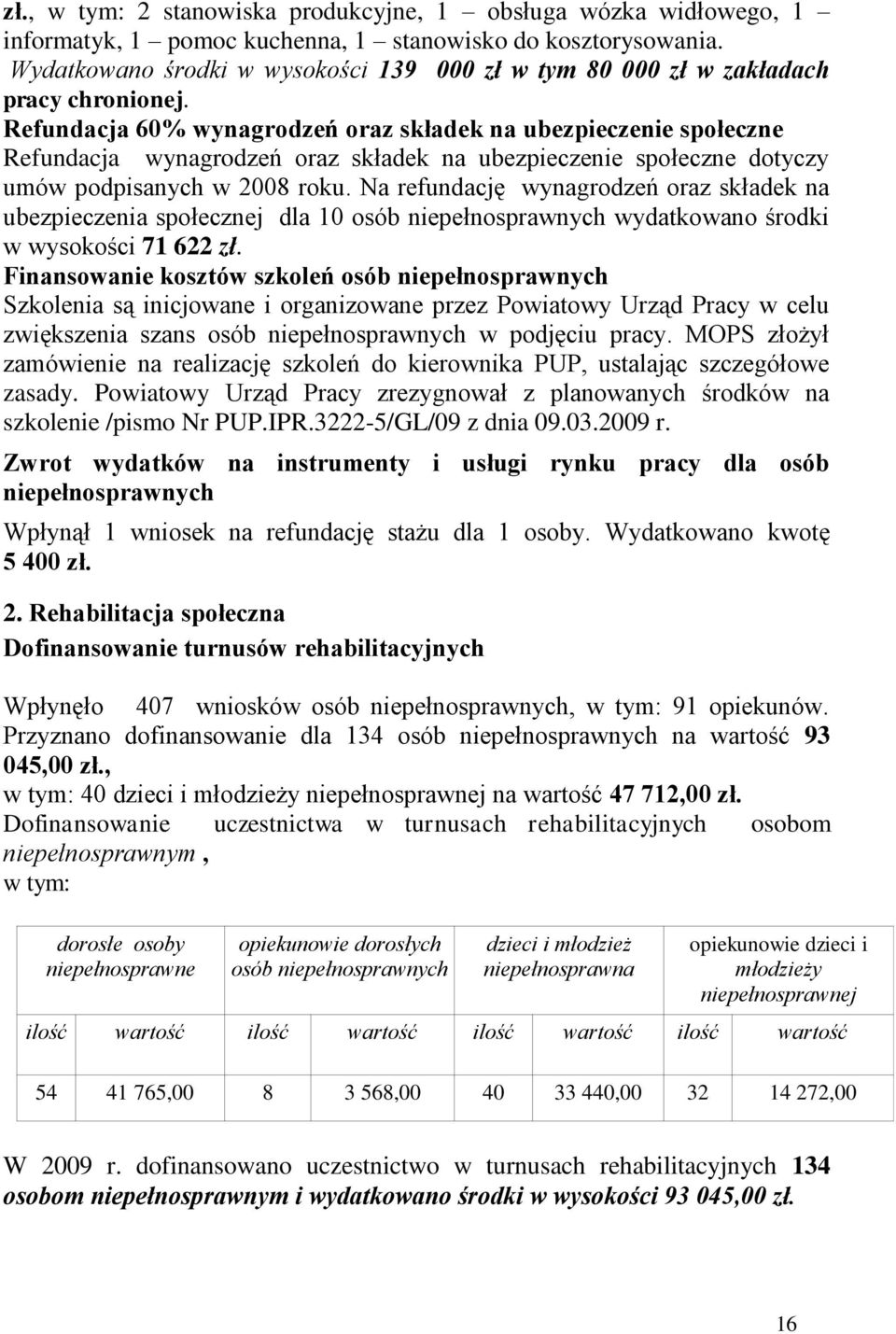 Refundacja 60% wynagrodzeń oraz składek na ubezpieczenie społeczne Refundacja wynagrodzeń oraz składek na ubezpieczenie społeczne dotyczy umów podpisanych w 2008 roku.