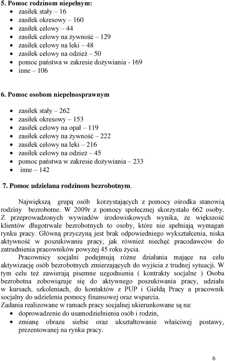 Pomoc osobom niepełnosprawnym zasiłek stały 262 zasiłek okresowy 153 zasiłek celowy na opał 119 zasiłek celowy na żywność 222 zasiłek celowy na leki 216 zasiłek celowy na odzież 45 pomoc państwa w