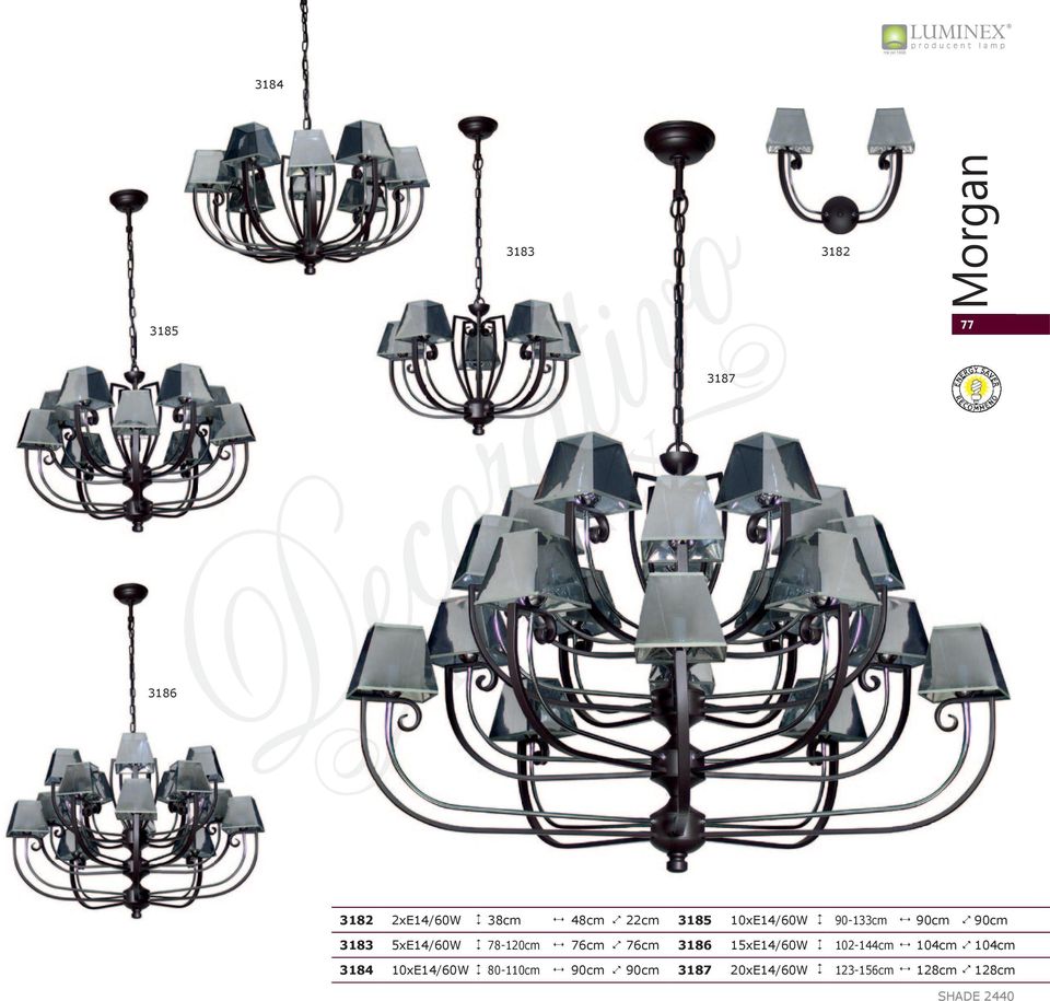 1xE14/60W 13cm 46cm 4137 1xE14/60W 23cm 60cm 4134 2xE14/60W