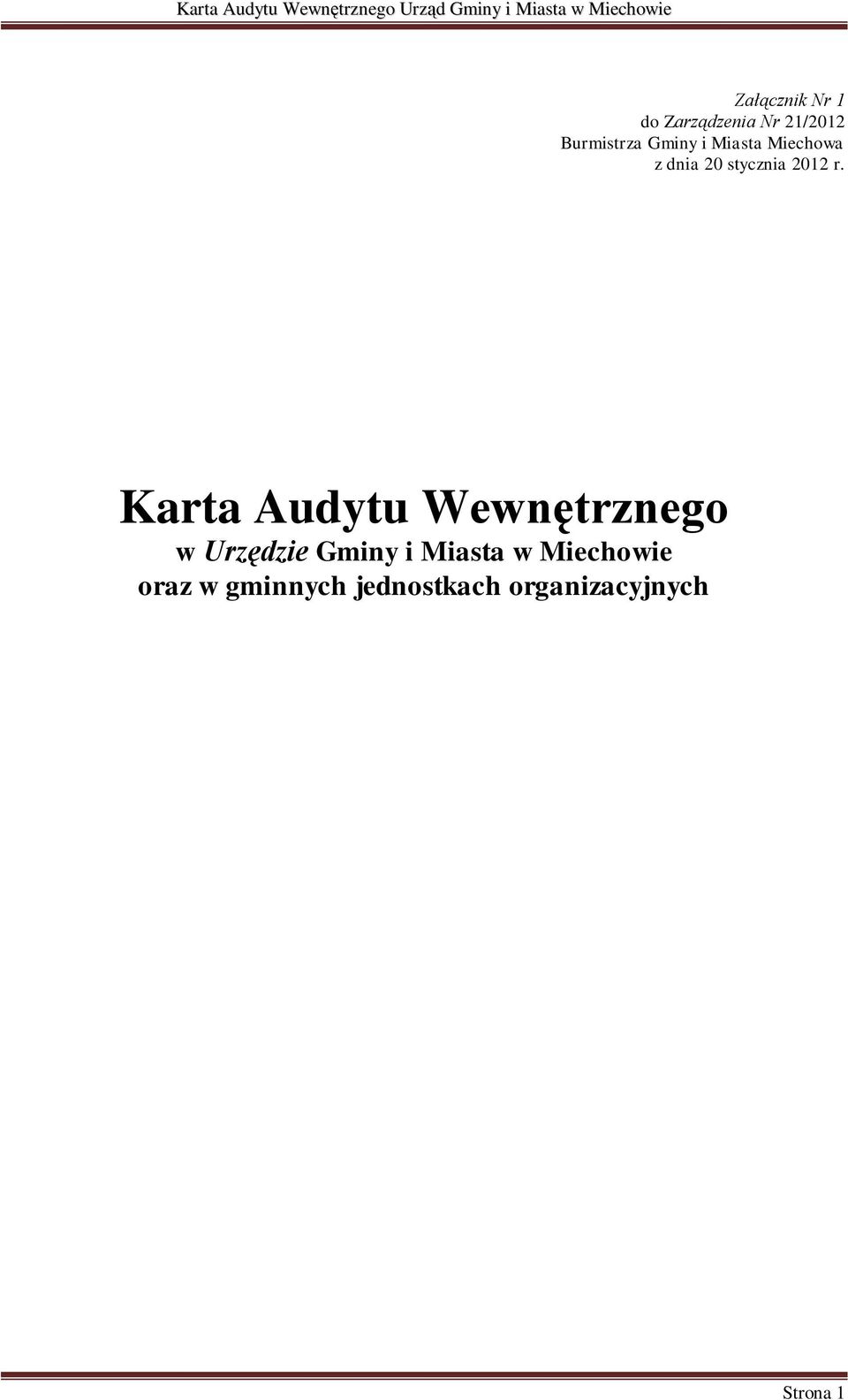 Karta Audytu Wewnętrznego w Urzędzie Gminy i Miasta w