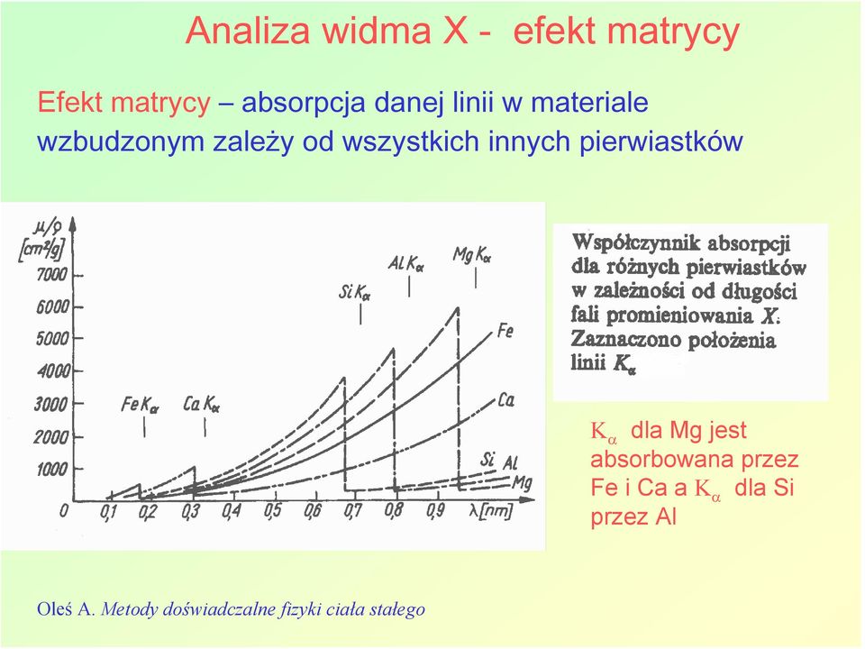 pierwiastków K α dla Mg jest absorbowana przez Fe i Ca a K α