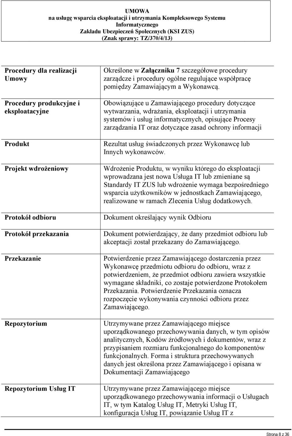 i procedury ogólne regulujące współpracę pomiędzy Zamawiającym a Wykonawcą.