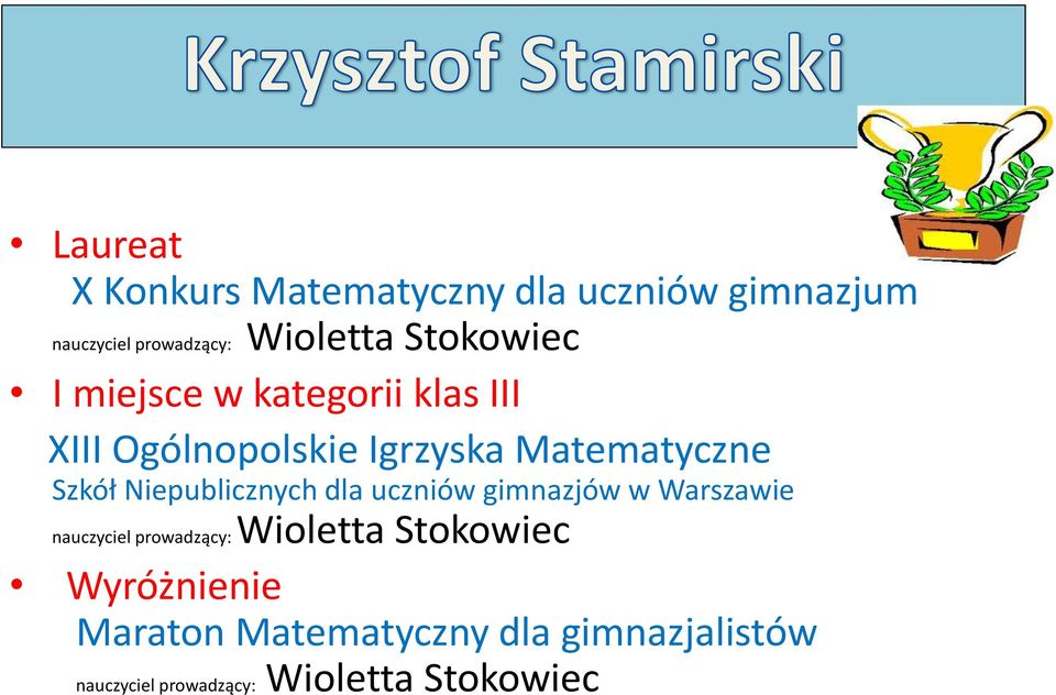 Niepublicznych dla uczniów gimnazjów w Warszawie nauczyciel prowadzący: Wioletta