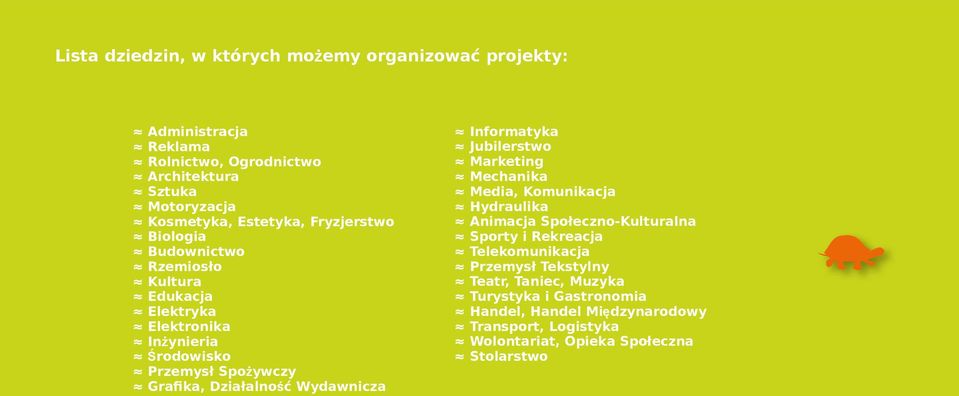 Działalność Wydawnicza Informatyka Jubilerstwo Marketing Mechanika Media, Komunikacja Hydraulika Animacja Społeczno-Kulturalna Sporty i Rekreacja