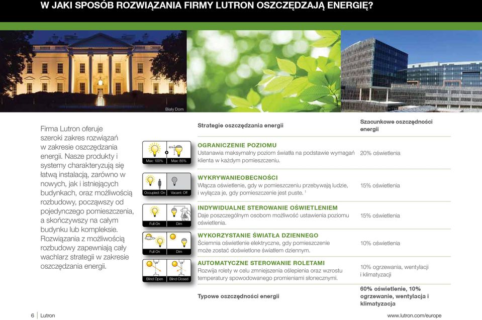 całym budynku lub kompleksie. Rozwiązania z możliwością rozbudowy zapewniają cały wachlarz strategii w zakresie oszczędzania energii.