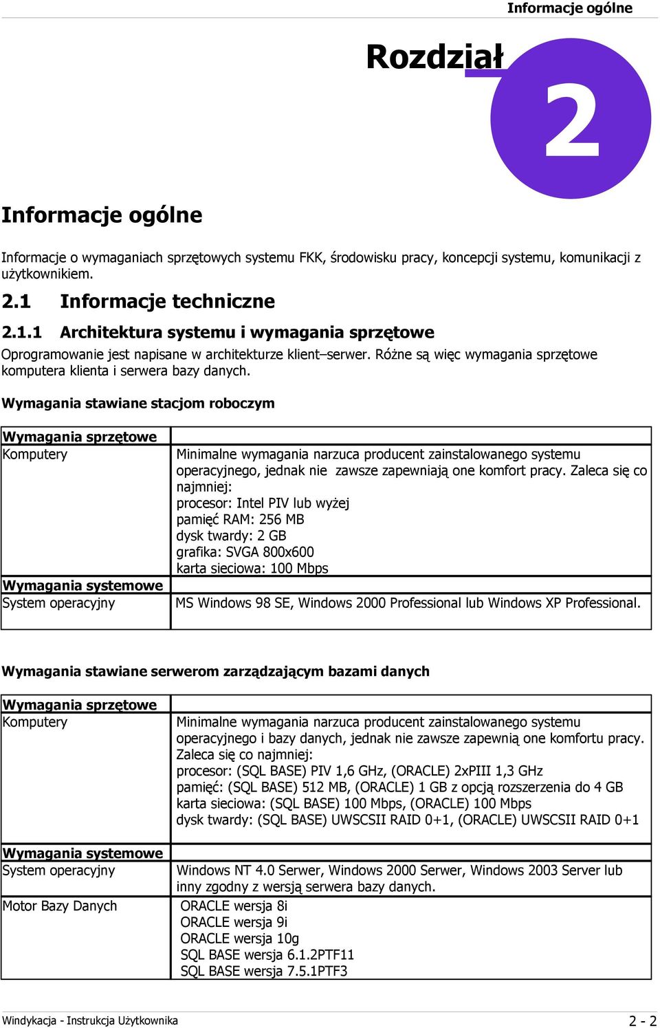 Różne są więc wymagania sprzętowe komputera klienta i serwera bazy danych.