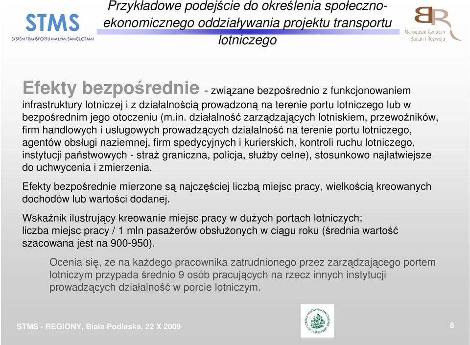 działalność zarządzających lotniskiem, przewoźników, firm handlowych i usługowych prowadzących działalność na terenie portu lotniczego, agentów obsługi naziemnej, firm spedycyjnych i kurierskich,