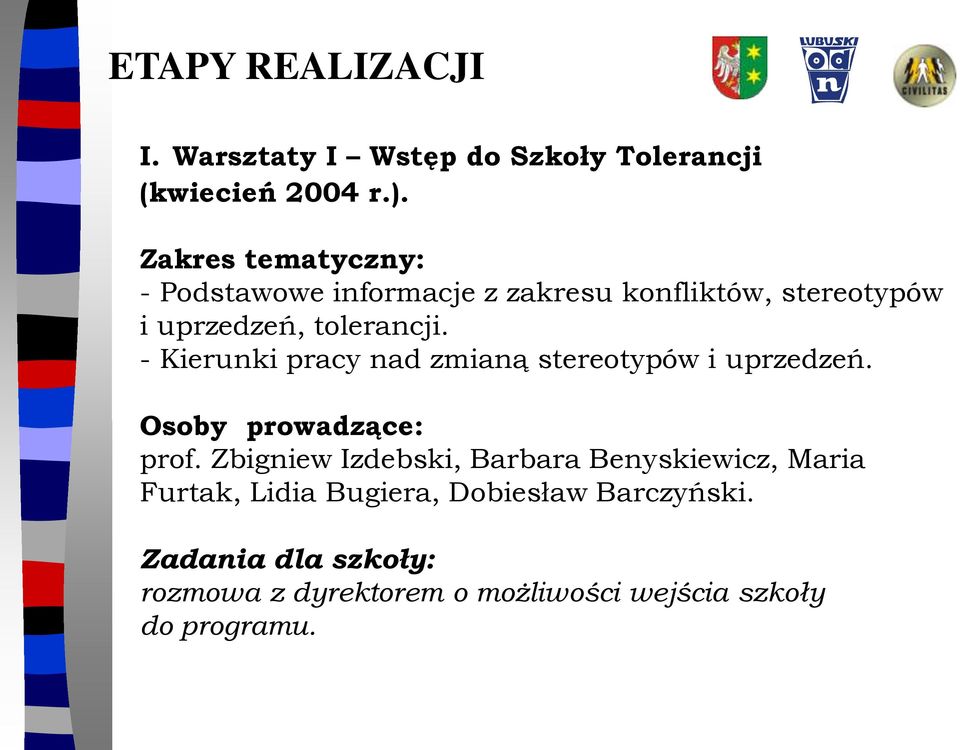 - Kierunki pracy nad zmianą stereotypów i uprzedzeń. Osoby prowadzące: prof.