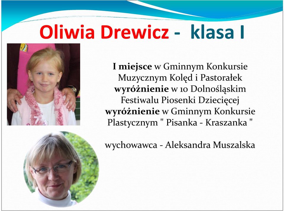 Festiwalu Piosenki Dziecięcej wyróżnieniew Gminnym Konkursie