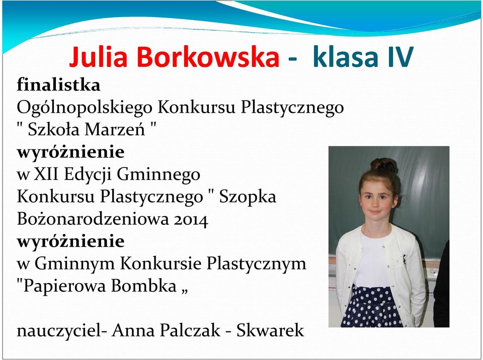 Konkursu Plastycznego " Szopka Bożonarodzeniowa 2014 wyróżnienie w