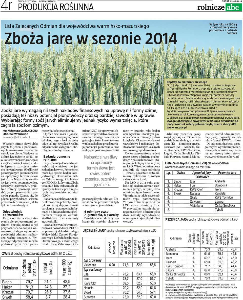 Wybierając formy zbóż jarych eliminujemy jednak ryzyko wymarznięcia, które zagraża zbożom ozimym.