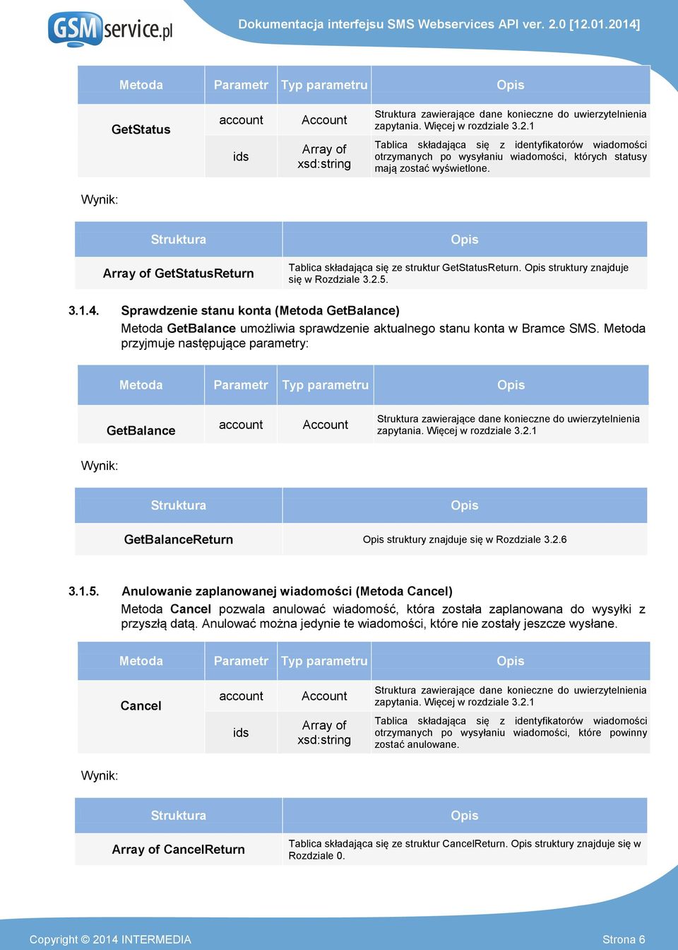 Wynik: Struktura Array of GetStatusReturn Tablica składająca się ze struktur GetStatusReturn. struktury znajduje się w Rozdziale 3.2.5. 3.1.4.