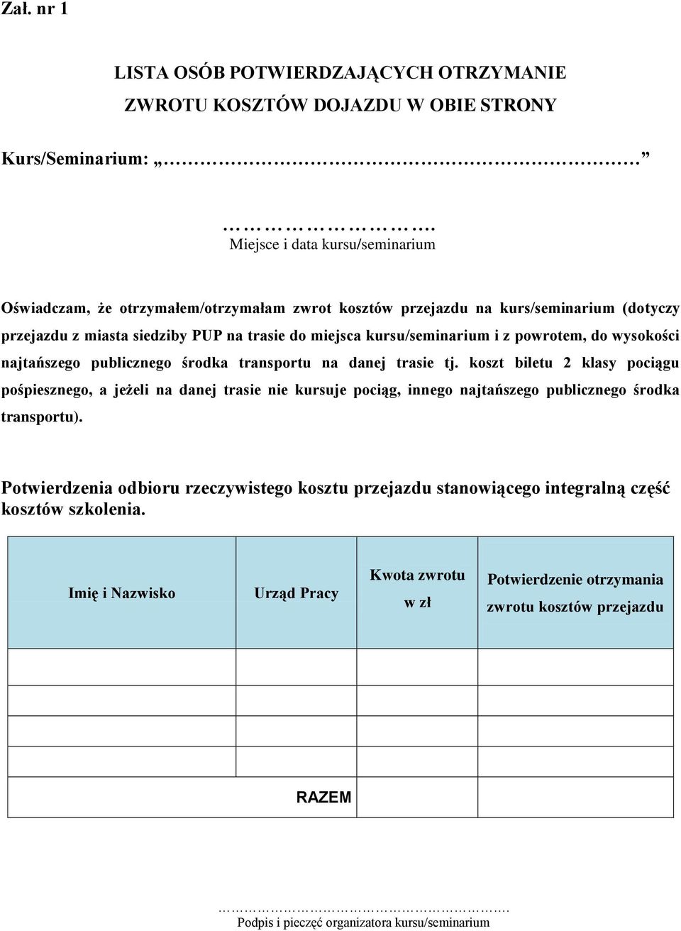 i z powrotem, do wysokości najtańszego publicznego środka transportu na danej trasie tj.