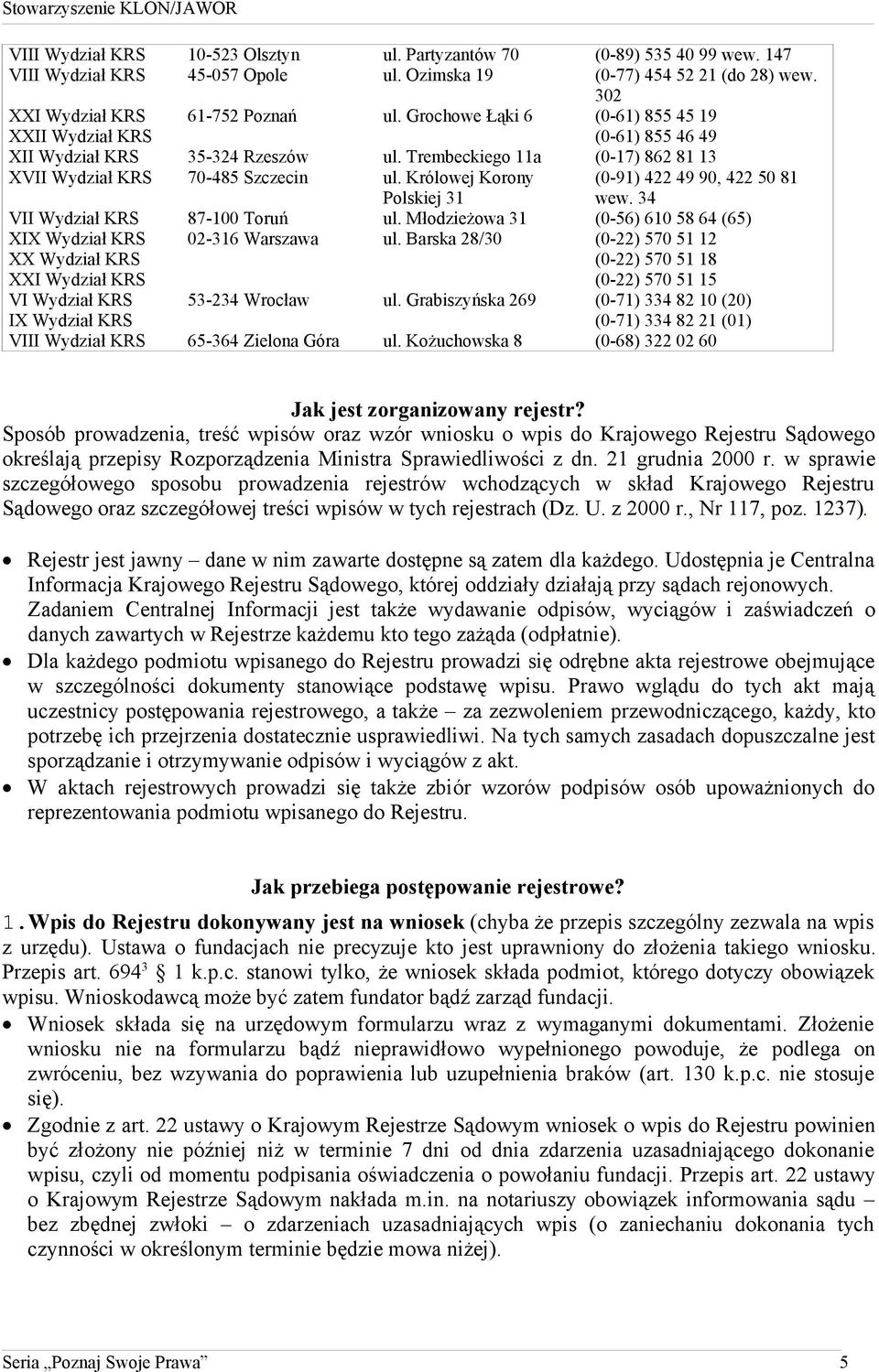 Trembeckiego 11a (0-17) 862 81 13 XVII Wydział KRS 70-485 Szczecin ul. Królowej Korony Polskiej 31 VII Wydział KRS 87-100 Toruń ul.