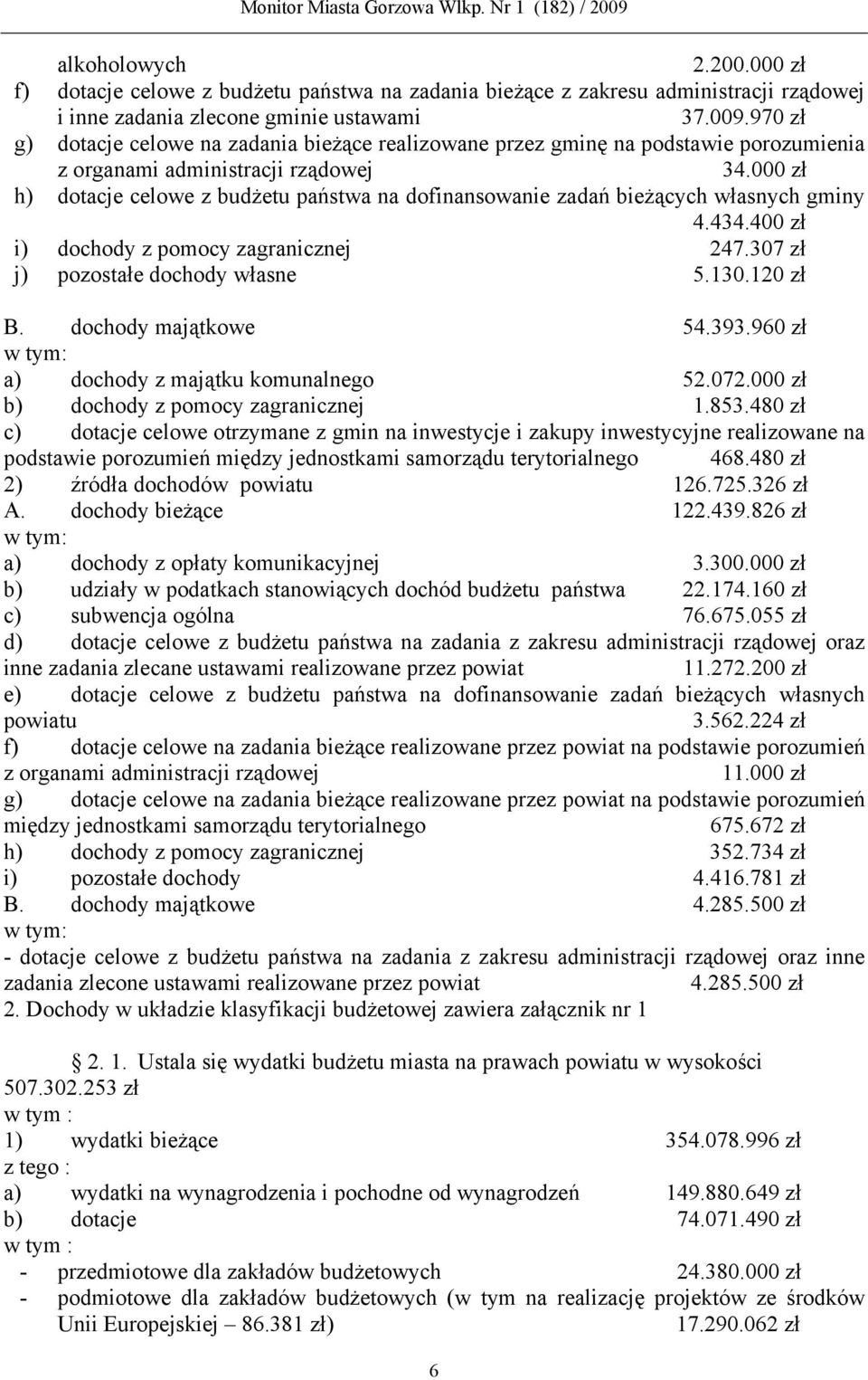 000 zł h) dotacje celowe z budżetu państwa na dofinansowanie zadań bieżących własnych gminy 4.434.400 zł i) dochody z pomocy zagranicznej 247.307 zł j) pozostałe dochody własne 5.130.120 zł B.