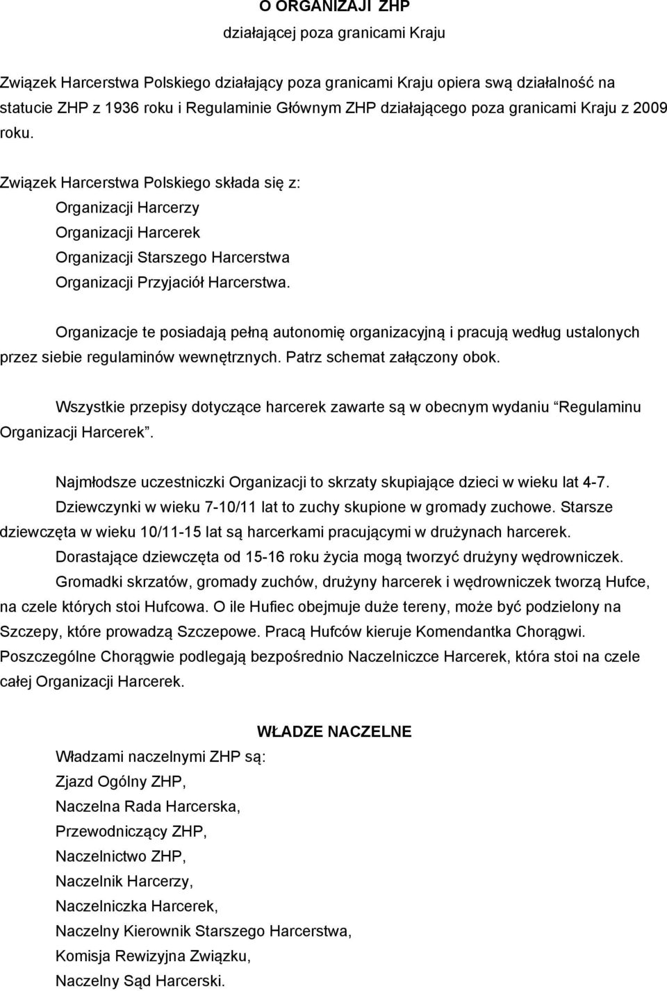 Organizacje te posiadają pełną autonomię organizacyjną i pracują według ustalonych przez siebie regulaminów wewnętrznych. Patrz schemat załączony obok.