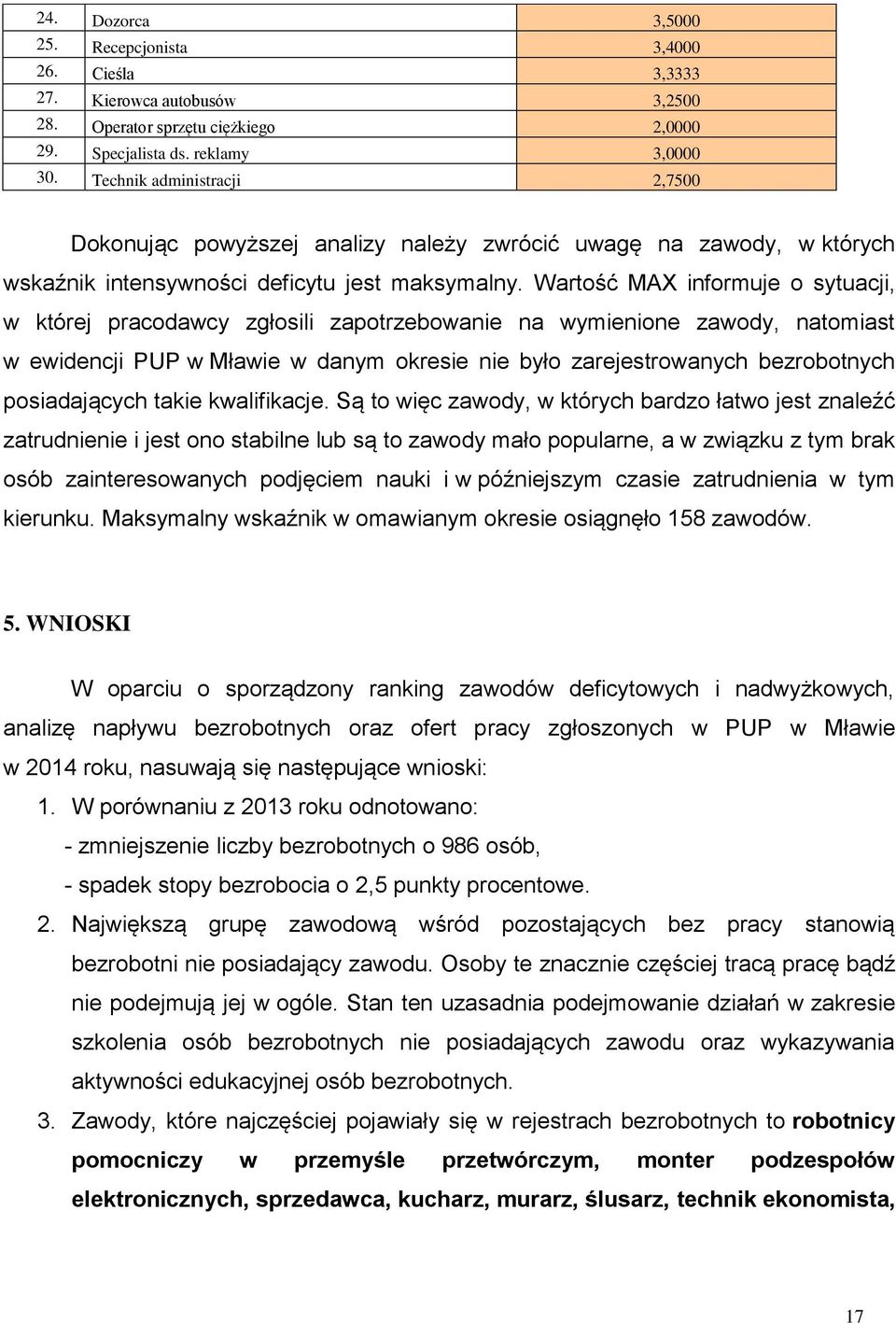 Wartość MAX informuje o sytuacji, w której pracodawcy zgłosili zapotrzebowanie na wymienione zawody, natomiast w ewidencji PUP w Mławie w danym okresie nie było zarejestrowanych bezrobotnych