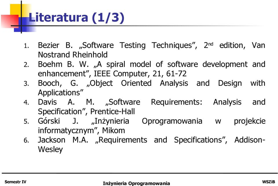 Object Oriented Analysis and Design with Applications 4. Davis A. M.