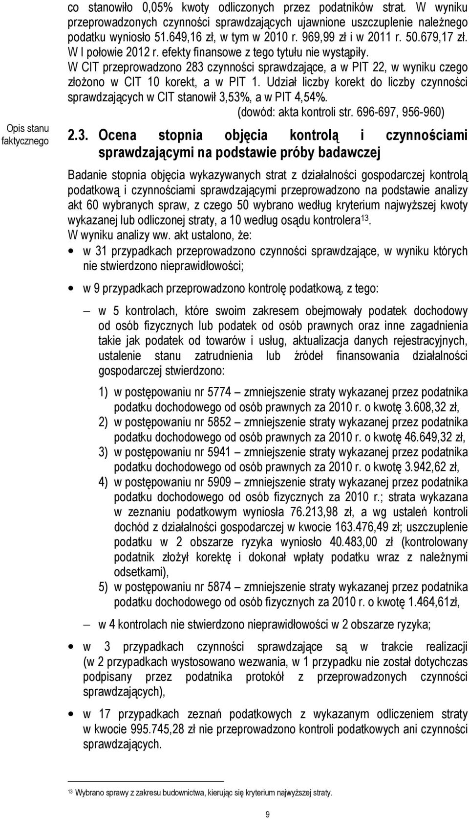 W CIT przeprowadzono 283 czynności sprawdzające, a w PIT 22, w wyniku czego złożono w CIT 10 korekt, a w PIT 1.