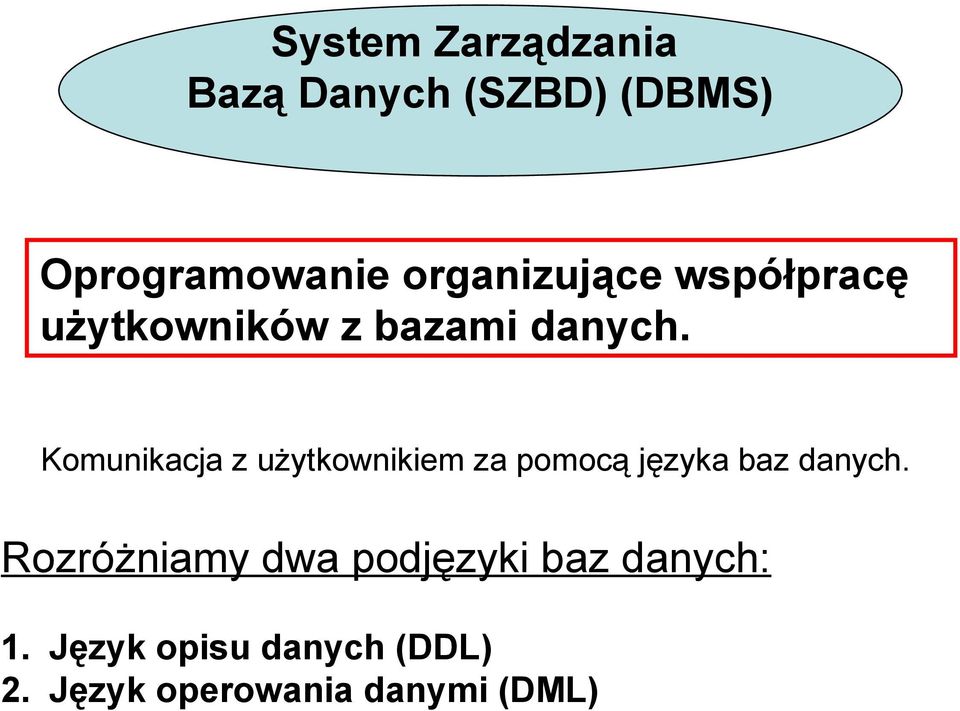 Komunikacja z użytkownikiem za pomocą języka baz danych.