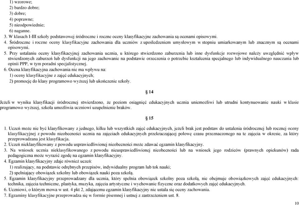 zachowanie na podstawie orzeczenia o potrzebie kształcenia specjalnego lub indywidualnego nauczania lub opinii PPP, w tym poradni specjalistycznej. 6.