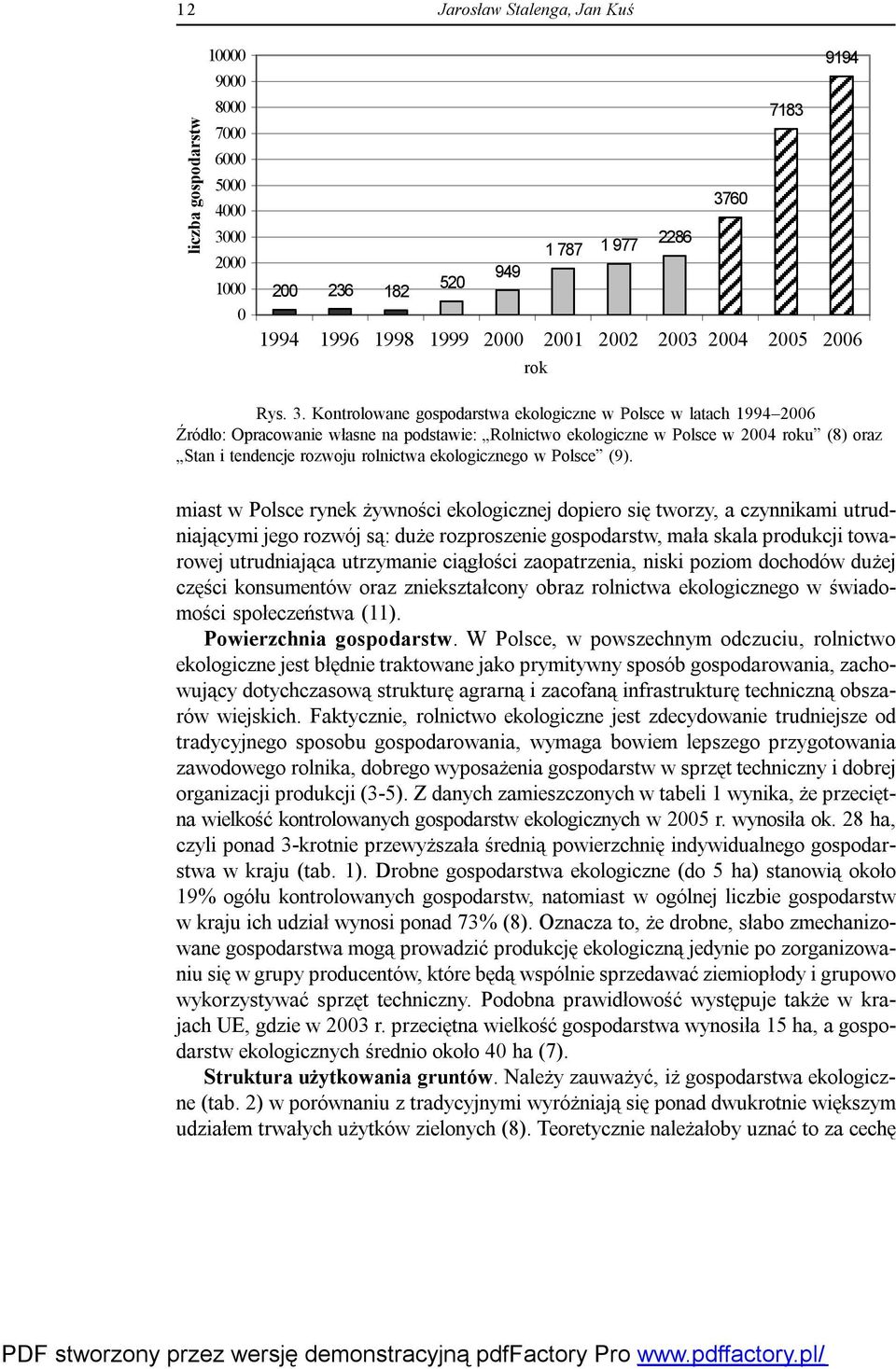 Kontrolowane gospodarstwa ekologiczne w Polsce w latach 1994 2006 Źródło: Opracowanie własne na podstawie: Rolnictwo ekologiczne w Polsce w 2004 roku (8) oraz Stan i tendencje rozwoju rolnictwa