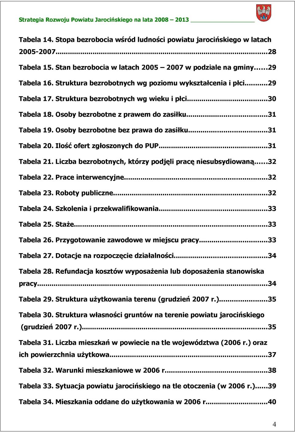 Osoby bezrobotne bez prawa do zasiłku...31 Tabela 20. Ilość ofert zgłoszonych do PUP...31 Tabela 21. Liczba bezrobotnych, którzy podjęli pracę niesubsydiowaną...32 Tabela 22. Prace interwencyjne.