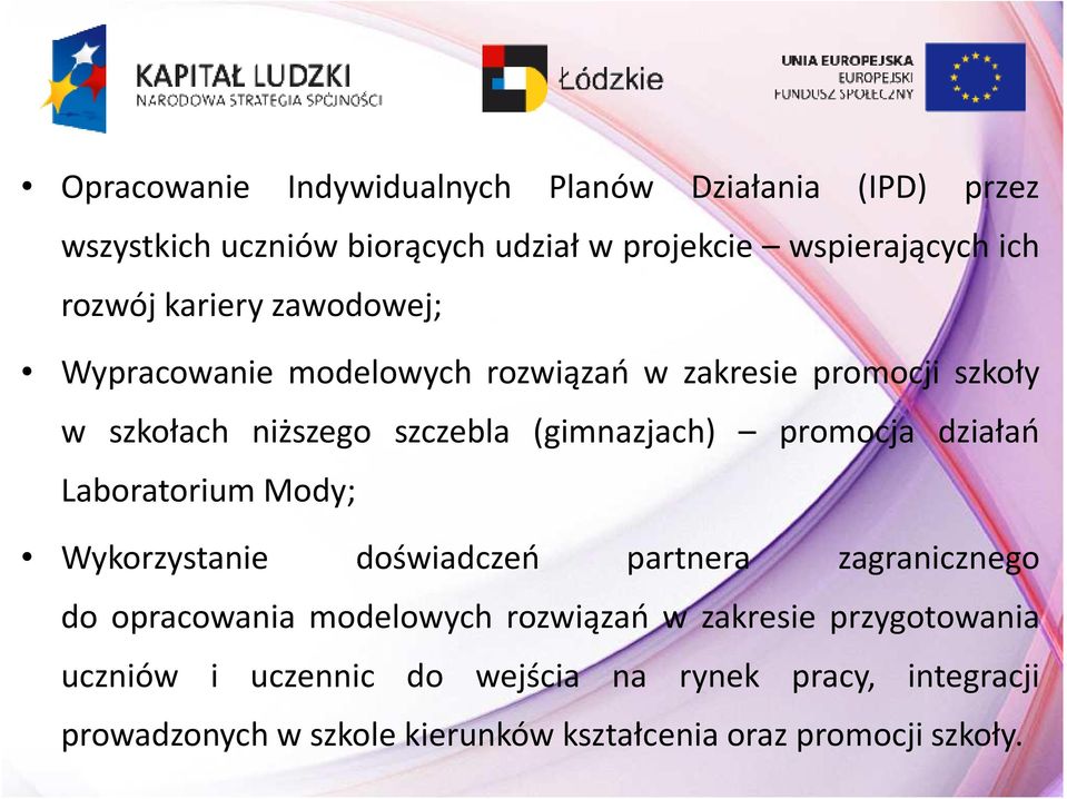 promocja działań Laboratorium Mody; Wykorzystanie doświadczeń partnera zagranicznego do opracowania modelowych rozwiązań w