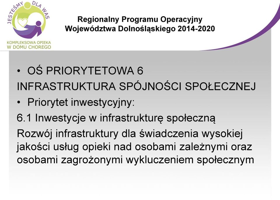 1 Inwestycje w infrastrukturę społeczną Rozwój infrastruktury dla świadczenia