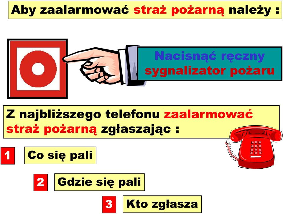 najbliższego telefonu zaalarmować straż