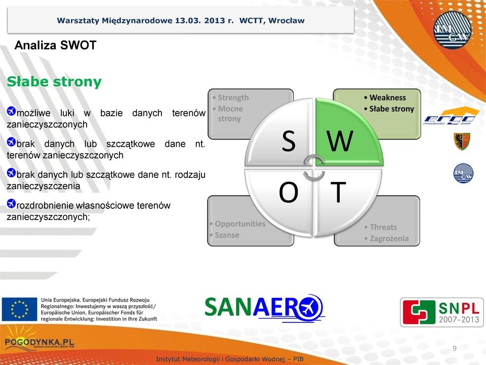 Wrocław Drezno Analiza SWOT Słabe strony możliwe luki w bazie danych terenów zanieczyszczonych Strength Mocne strony