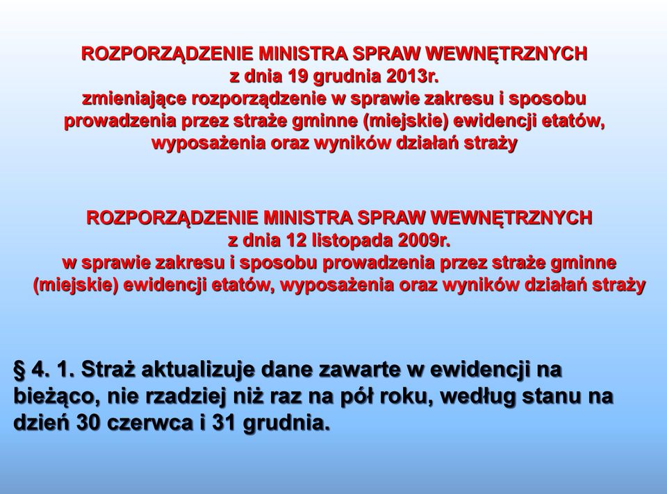 działań straży ROZPORZĄDZENIE MINISTRA SPRAW WEWNĘTRZNYCH z dnia 12 listopada 2009r.