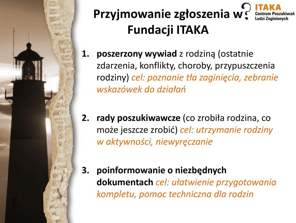 tła zaginięcia, zebranie wskazówek do działań 2.